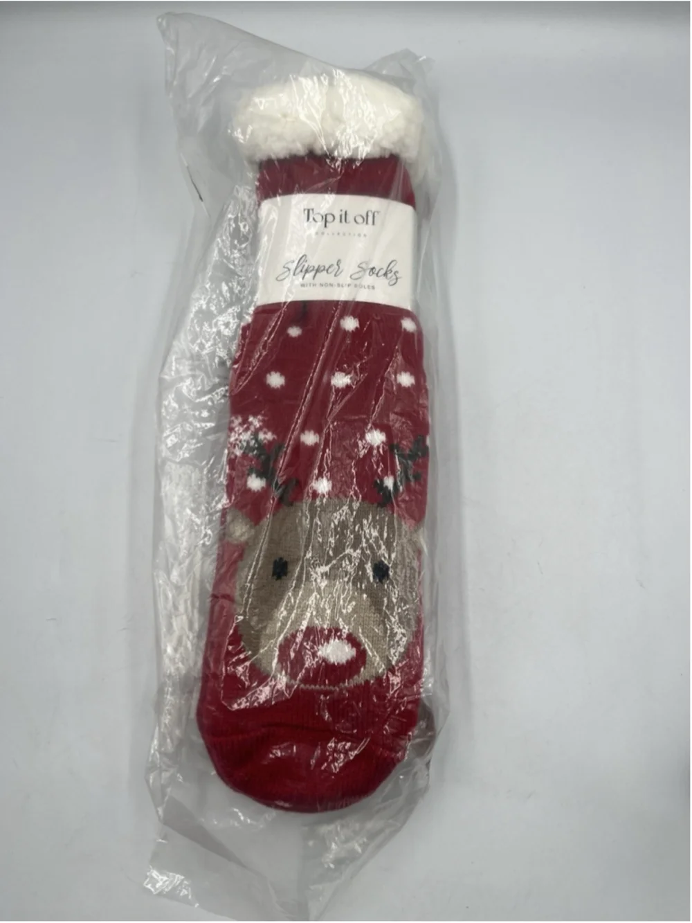 Top It Off Slipper Socks REINDEER Soft COZY WHEN YOUR FEET ARE FREEZZING SEE